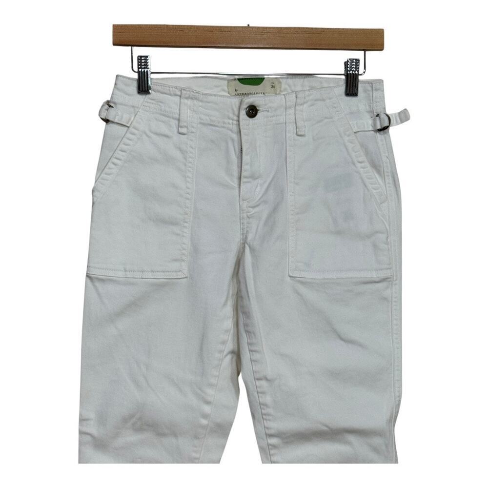 Anthropologie Cropped Pants Womens Sz 26 White Slight Flare Belted Utility Chino - Picture 4 of 8